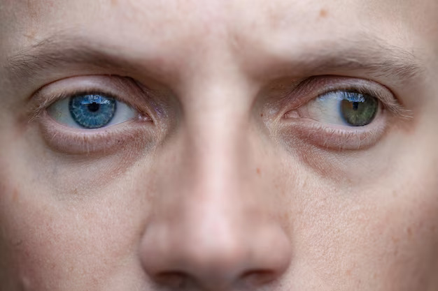 Pessoa com heterocromia (um olho azul, outro verde).